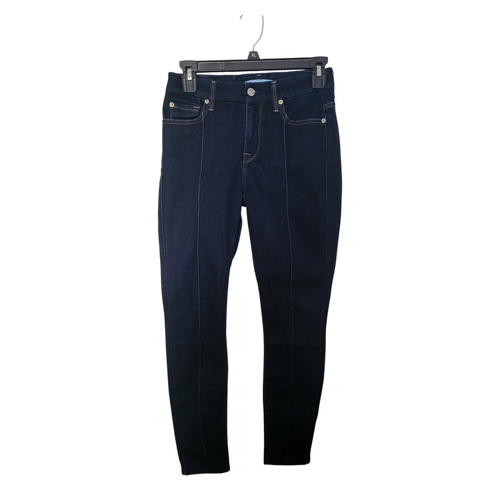 7 For All Mankind b(air) Skinny Jeans Womens 26 Dark Blue Pintuck Seam High Rise